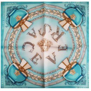 VERSACE DYLAN TURQUOISE SILK SCARF -Made In Italy